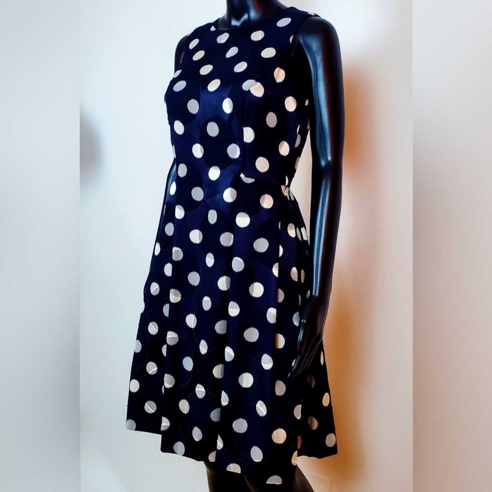 Vince Camuto Navy Blue and White Polka Dot Sleeveless Dress US 2 New - Picture 5 of 12